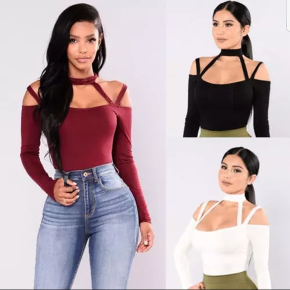 Fashion Nova Tops - Fashion Nova Long Sleeve Choker Bodysuit
